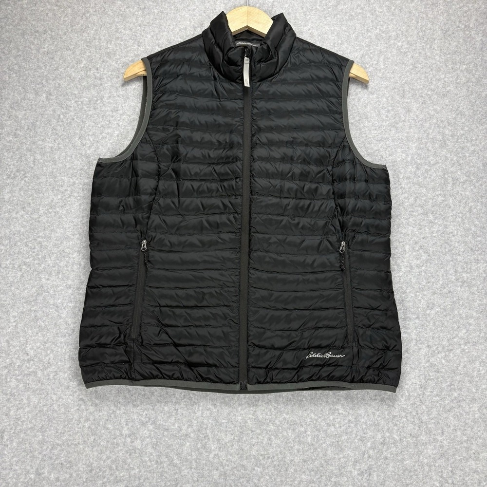 Eddie Bauer Puffer Vest Womens L Black Travex EB700 Down Insulated Quilted Gorp
